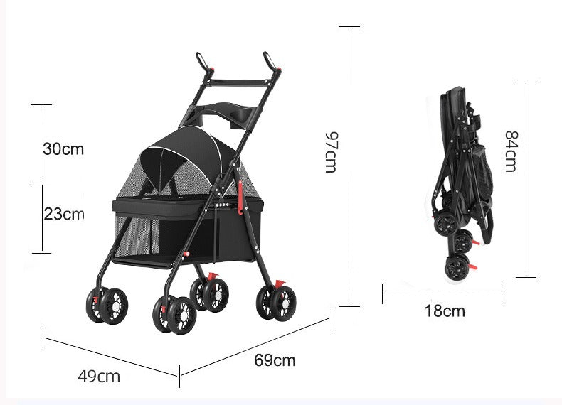 4-Wheel Portable Pet Stroller With Breathable Mesh Puppy Stroller Cat Stroller--black
