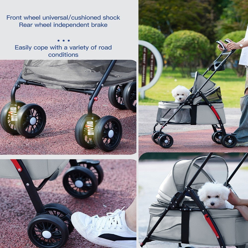 4-Wheel Portable Pet Stroller With Breathable Mesh Puppy Stroller Cat Stroller--black