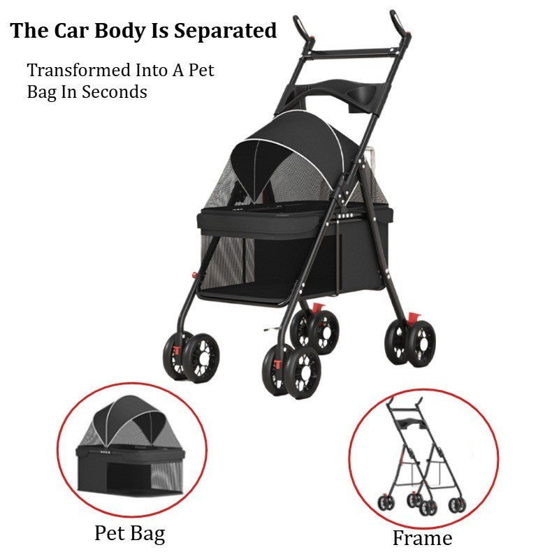 4-Wheel Portable Pet Stroller With Breathable Mesh Puppy Stroller Cat Stroller--black