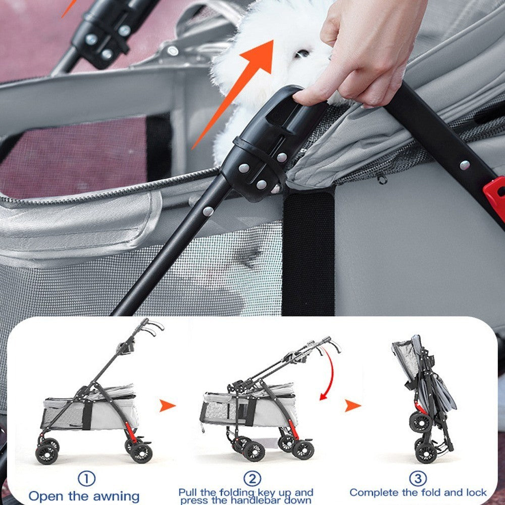 4-Wheel Portable Pet Stroller With Breathable Mesh Puppy Stroller Cat Stroller--black